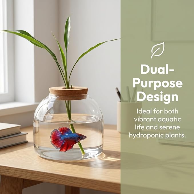 POPETPOP Glass Terrarium with Cork Lid - Glass Fish Tank Plant Terrarium, Tabletop Succulent Planter Aquarium for Hydroponic Plant & Small Fish - for Home, Office Decor