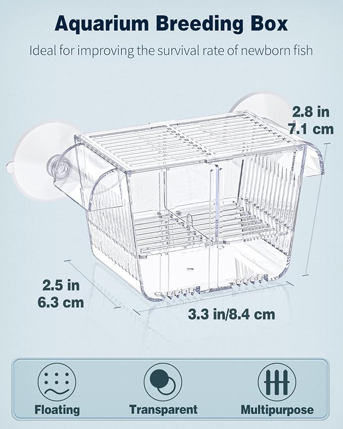 Pawfly Aquarium Breeding Box, Acrylic Fish Isolation Box with 6 Suction Cups, Aquarium Acclimation Hatchery Incubator for Baby Shrimp Betta Aggressive Fish Guppy (Small)