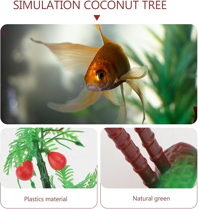 HOMSFOU 72pcs Set Artificial Mini Coconut Tree Aquarium Decor, Plastic Simulation Palm Tree for Fish Tank Landscape, Green Micro Plant Ornament for Aquatic Pets and Sand Table Style