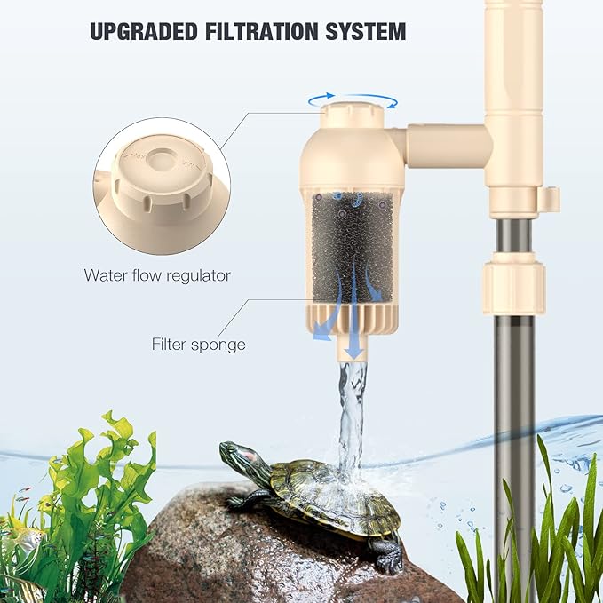AKKEE Aquarium Vacuum Gravel Cleaner: 18W Gravel Vacuum for Fish Tank with Strong Suction for Automatic Change Water, Remove Dirt Wash Sand Water Shower and Water Circulation, Beige