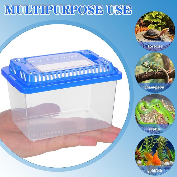 SEWACC Turtle Carrier Fish Tank with Lid Portable Turtle Aquarium Carrying Tank Clear Plastic Storage Box for Home Use