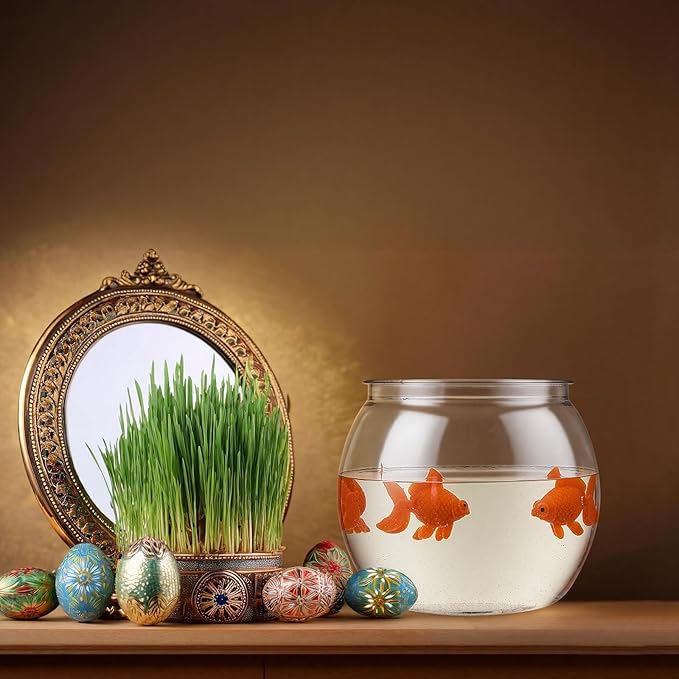 Bokon Nowruz Decorations Set Include 16 oz Plastic Fish Bowl with 3 Fake Plastic Goldfish Floating Aquarium Decor Gold Fish Tank Accessories for Nowruz Mahi Haftseen New Year Table Decoration