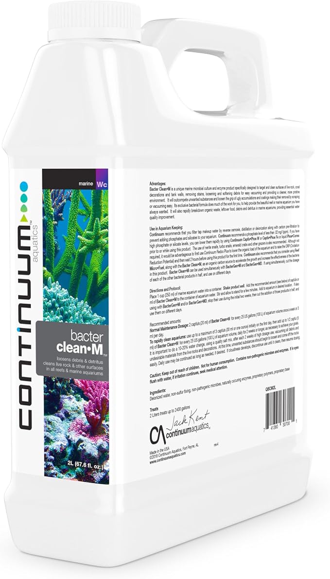 Continuum Aquatics Bacter Clean M for Reef & Marine Aquariums – Loosens Detritus, Cleans Live Rock, Reduces Organic Waste & Enhances Water Clarity Naturally, 2L