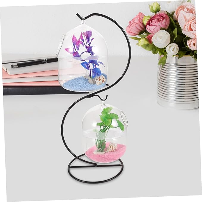 BESTOYARD Desktop Hanging Fish Tank with Stand Small Glass Aquarium Fish Bowl for Betta Modern Wall Hanging Mini Aquarium for Home Office Garden Clear Suspension Design 12.99X5.90X4.92In