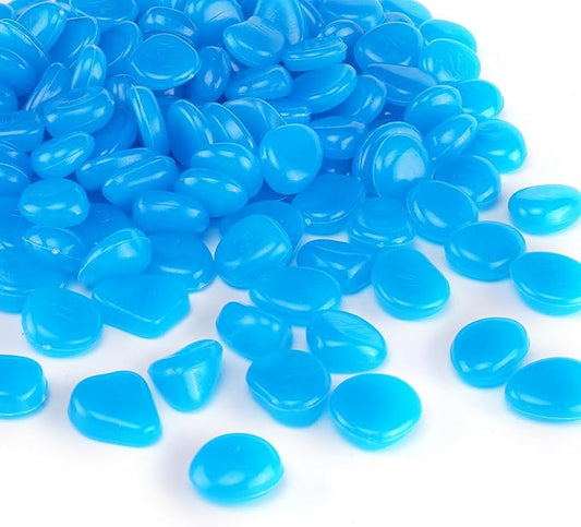 Oubest Glow in The Dark Rocks Glow Pebbles Outdoor Bulk Blue Decorations Stones for Garden Fish Tank Aquarium Walkway Plant Pots (500, Blue)