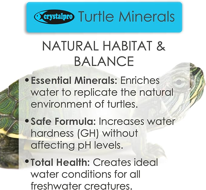 Crystalpro Turtle Minerals 4.22 Oz - Helps Grow a Better Shell and Improves General Health - Mineral Additive for Turtles- Aquarium Salt for Freshwater Tanks - Calcium for Turtle