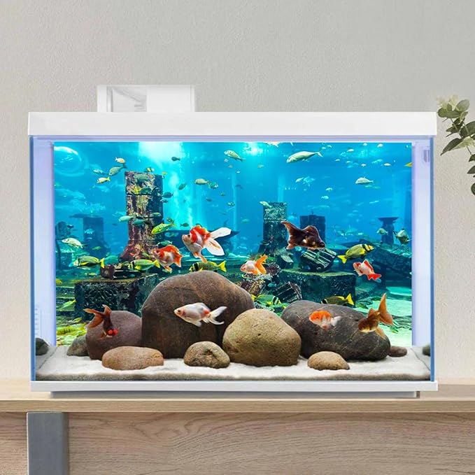 AWERT Undersea Theme Aquarium Background Colorful Coral Tropical Fish Ruins Underwater World Fish Tank Background 48x24 inches Vinyl