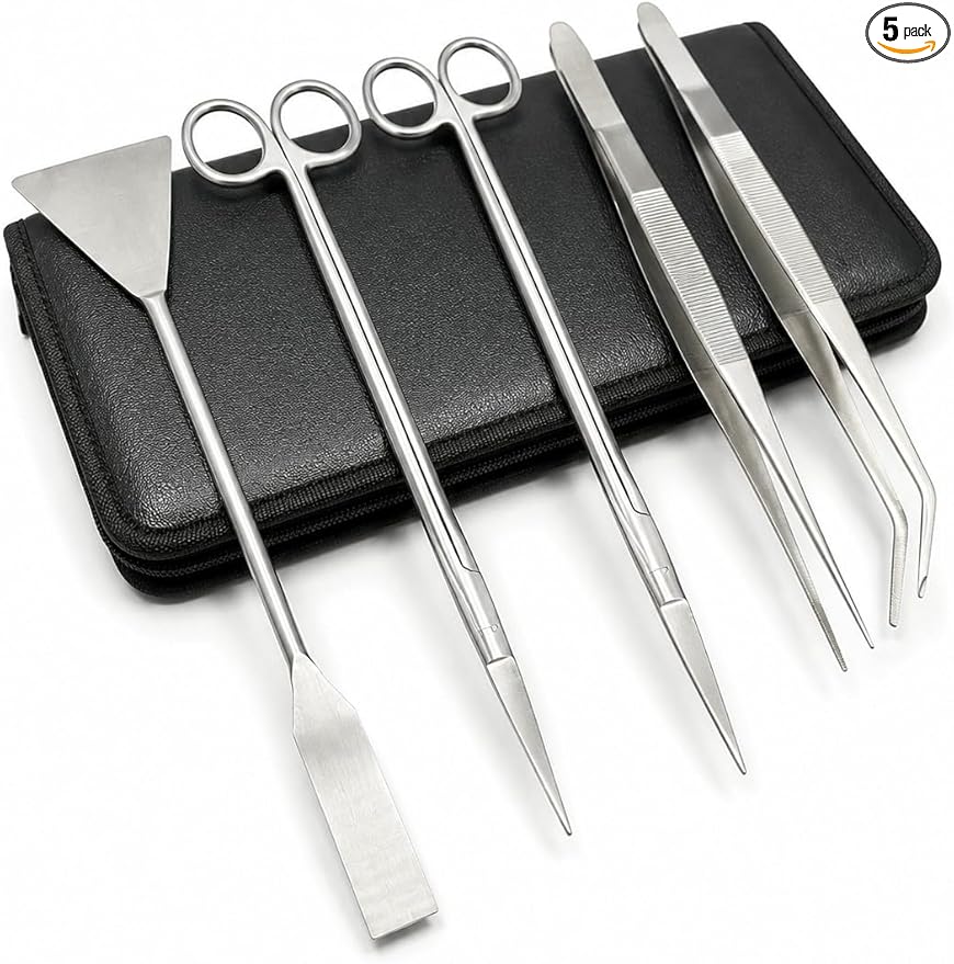 Aquascaping Tools Kit, 5 Piece Stainless Steel Aquarium Plant Trimming Set for Fish Tanks, Reef Tanks, Coral Fragging