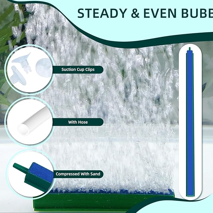 Saim Aquarium Air Stone Bar 2 Pack, 13.77 Inch Green & Blue Bubble Wand with 9.8ft Airline Tubing & Suction Cups for Fish Tank Oxygenation