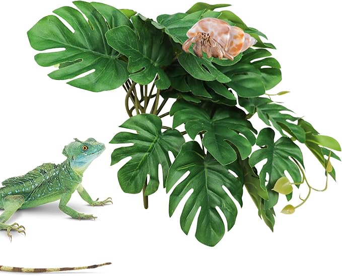 Hermit Crab Climbing Toy, Reptile Plants for Aquarium, Hanging Plastic Simulated Turtle Leaf Plant with Suction Cup, Reptile Tank Habitat Decor Accessories for Lizards Geckos Bearded Dragons Snake