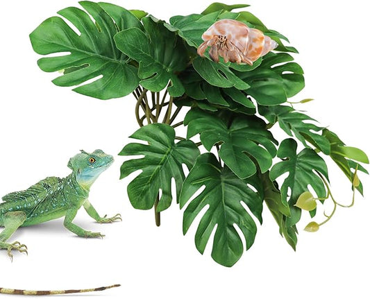 Hermit Crab Climbing Toy, Reptile Plants for Aquarium, Hanging Plastic Simulated Turtle Leaf Plant with Suction Cup, Reptile Tank Habitat Decor Accessories for Lizards Geckos Bearded Dragons Snake