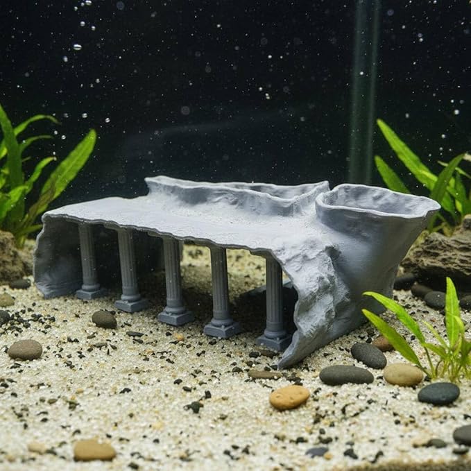 Qianly Roman Column Tunnel Freshwater and Saltwater Aquarium Cave Tunnel Easy to Maintain for Vivarium, Gray, L