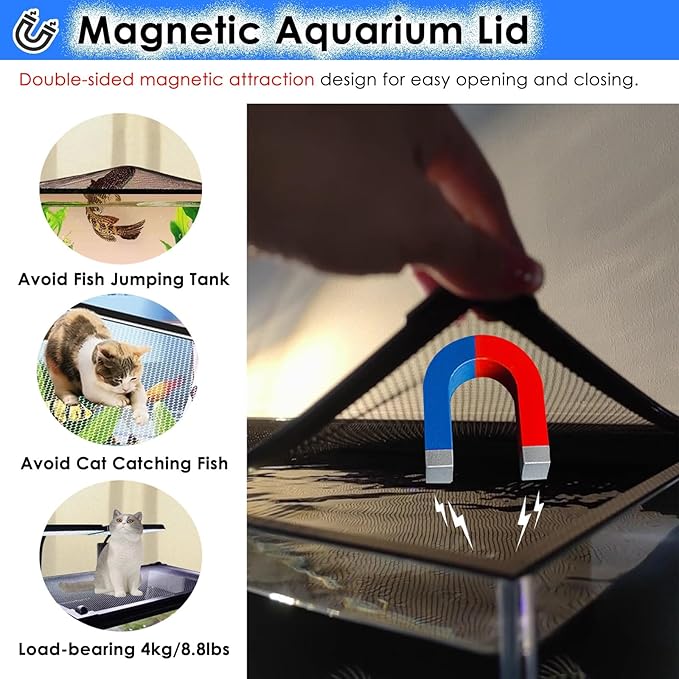 LZMZMQ Aquarium Anti-Jumping Net Cover Mesh, Terrarium Ventilation Opening Hood, Magnetic Fish Tanks Top Lid Protective Screen, Custom Size(L13.8 xW7.9)
