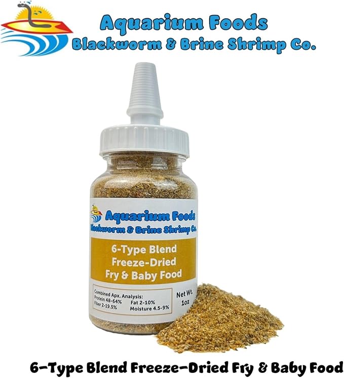 6-Type Baby Blend- Bloodworm, Brine Shrimp, Plankton, Mysis, Tubifex, Krill, for Tropical Fish Fry, Babies, Guppies, Tetras, Bettas, Nano Fish…1oz Squeeze Bottle