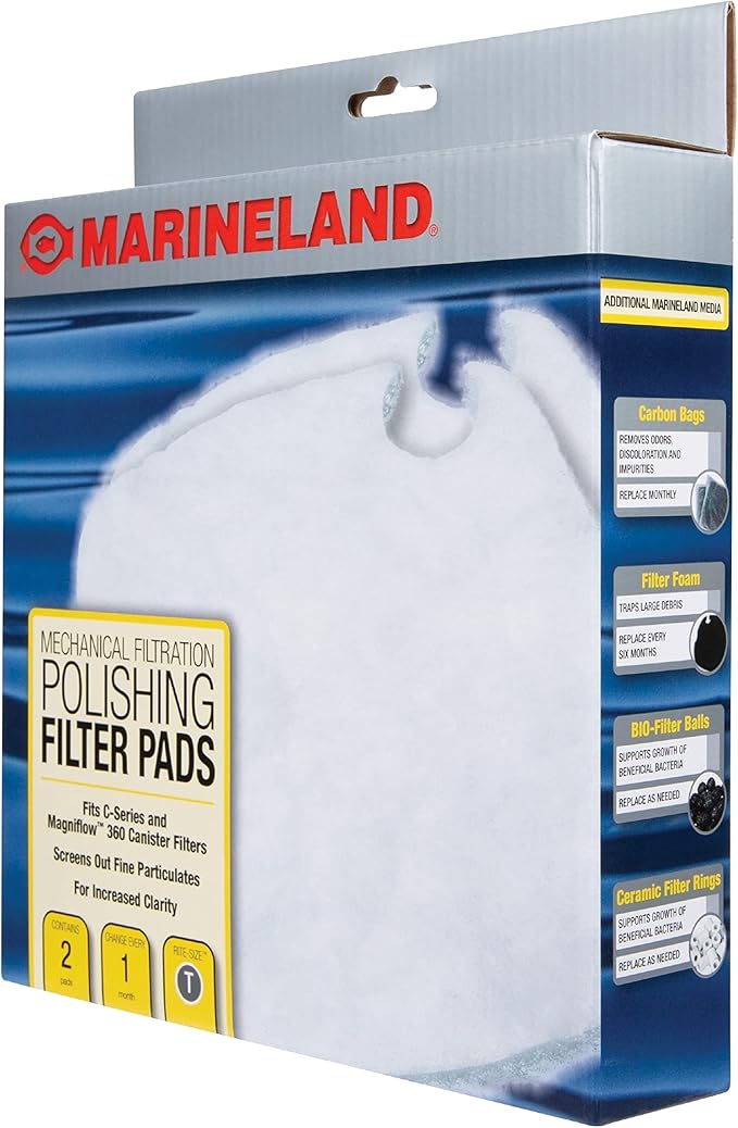 Marineland Polishing Filter Pads, 2 Count, Support Mechanical Aquarium Filtration, Rite-Size T, Fit C-Series and Magniflow 360 and 400 Canister Filters