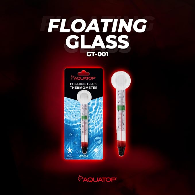 Aquatop Floating Glass Aquarium Thermometer with Suction Cup – Safe Temperature Range Indicator - for Fresh & Saltwater Tanks – Easy to Read & Install