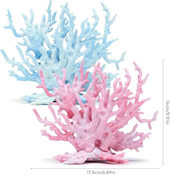 2 PCS Aquarium Coral Ornament, Blue Pink Coral Reef Decor, Artificial Plants Fish Tank Decorations