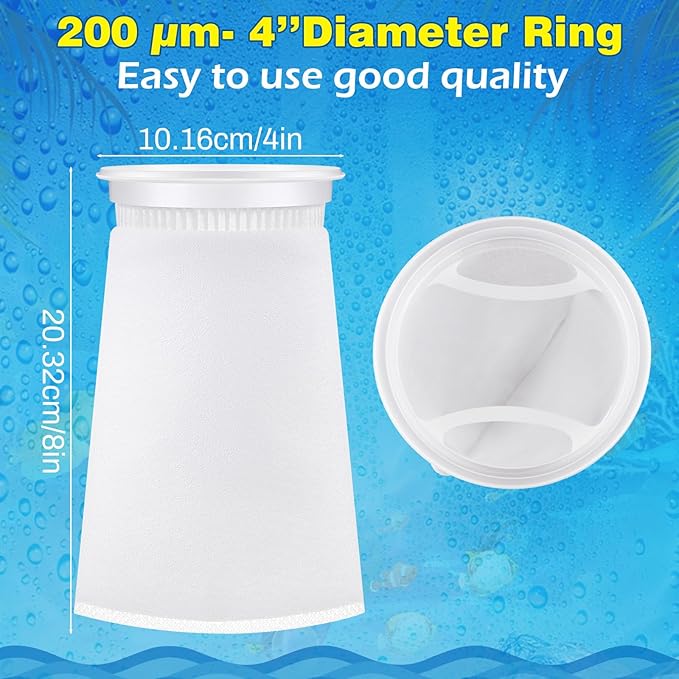 Jecery 8 Pcs 4 Inch Aquarium Filter Socks, 200 μm Ring Felt Filter Bags 4 x 8 inches Sump Socks for Saltwater Aquarium Fish Tank Freshwater