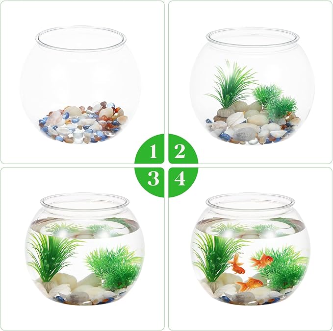 VILLCASE 1.5 Gallon Clear Plastic Fish Bowl Small Round Desktop Fish Tank Ornamental Tank for Home Office Garden Decoration Shatter Resistant Aquarium