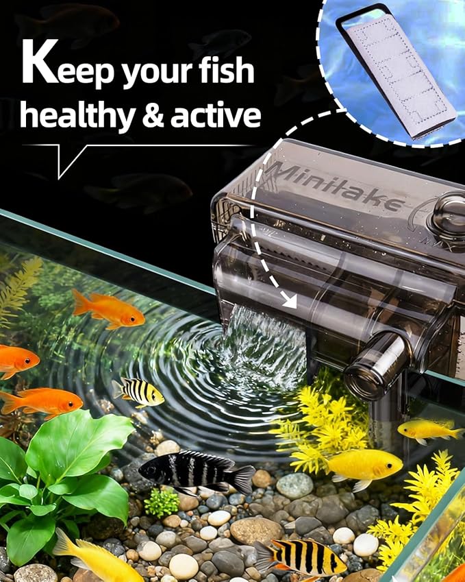 Aquarium Slim Filter Cartridges (6 pcs) with Intake Sponges (2 pcs) for HOB Aquarium Filters – Mechanical & Biological Media for Small Fish Tanks