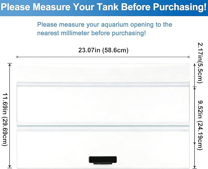 23.07×11.69×0.16 in Aquarium Lid Glass Canopy, Clear Tempered Glass Aquarium Fish Tank Hoods, Fits for 15/20/ 55-Gallon Fish Tank