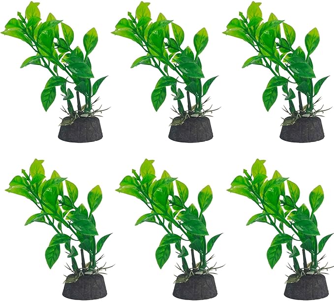6PCS 4 Inches Tall Green Seaweed Grass Artificial Aquarium Plants, Plastic Fish Tank Decorations for Freshwater and Saltwater Tanks