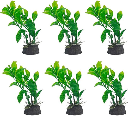 6PCS 4 Inches Tall Green Seaweed Grass Artificial Aquarium Plants, Plastic Fish Tank Decorations for Freshwater and Saltwater Tanks
