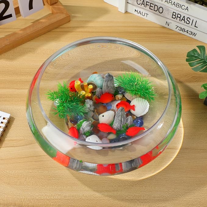 Toddmomy 9.5 Inch Transparent Plastic Fish Bowls Set of 2 Small Round Aquarium Tanks for Desktop Home Office Wedding Decor