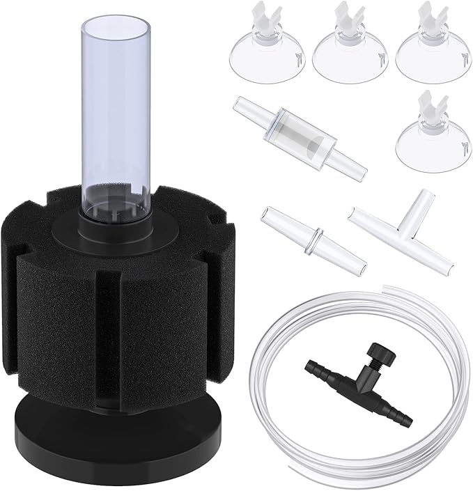 Pawfly Aquarium Bio Sponge Filter Quiet Fish Foam Filter with Airline Tubing Suction Cups Check Valve Connectors and Control Valve Accessories for Betta Fry Shrimp Small Fish Tank up to 30 Gallon