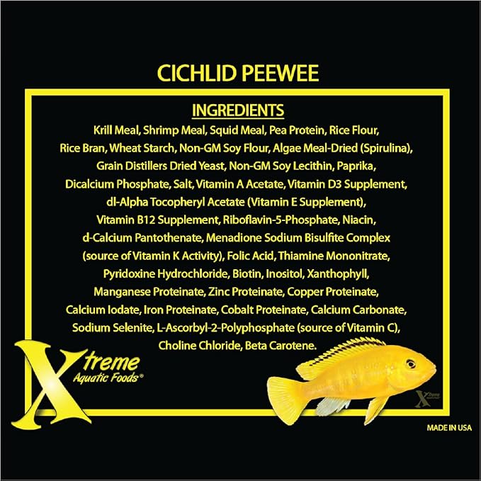 Xtreme Cichlid Peewee 1.5 mm Pellets - Proven Nutrition for Cichlids - Balanced Amino Acids, Boost Immune & Digestive Health, Color & Energy, Max Protein Freshwater Fish Food – USA Farm Grown (72oz)