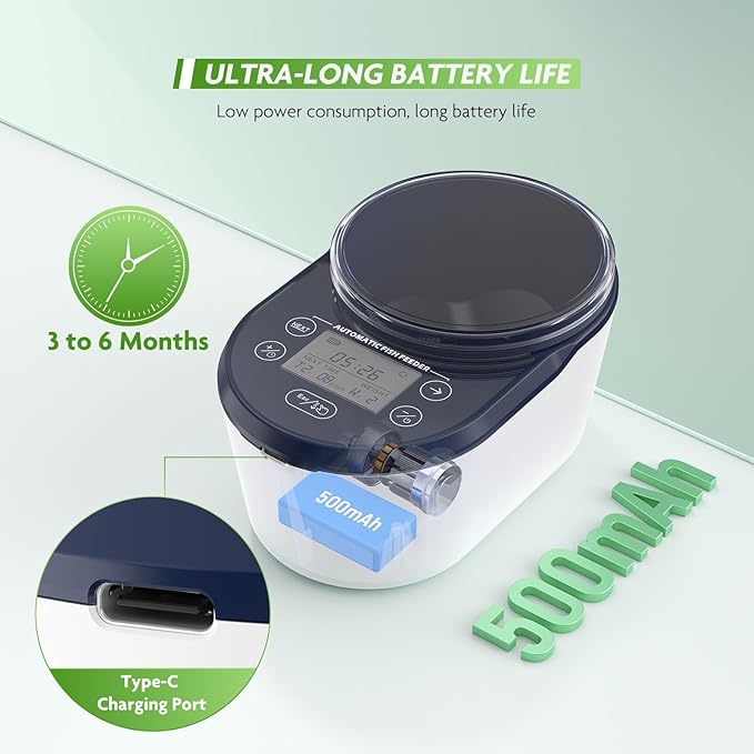 PAIZOO Automatic Fish Feeder, Rechargeable Timer Fish Dispenser for Aquarium, Moisture-Proof Betta Food Vacation Feeder with LCD Display for Betta, Goldfish, Shrimp