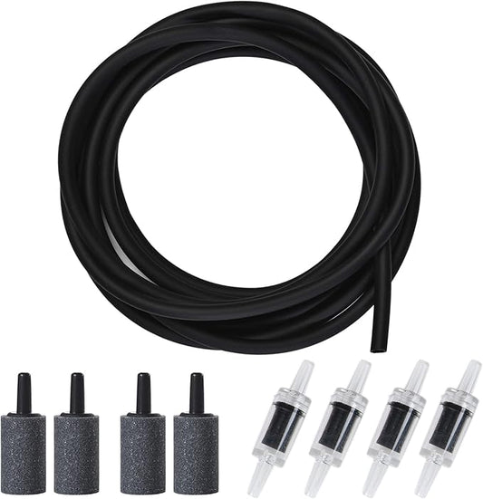ALEGI 12 Feet Aquarium Airline Tubing Standard with 4 Air Stones and 4 Check Valves for Fish Tank Air Pump, Black