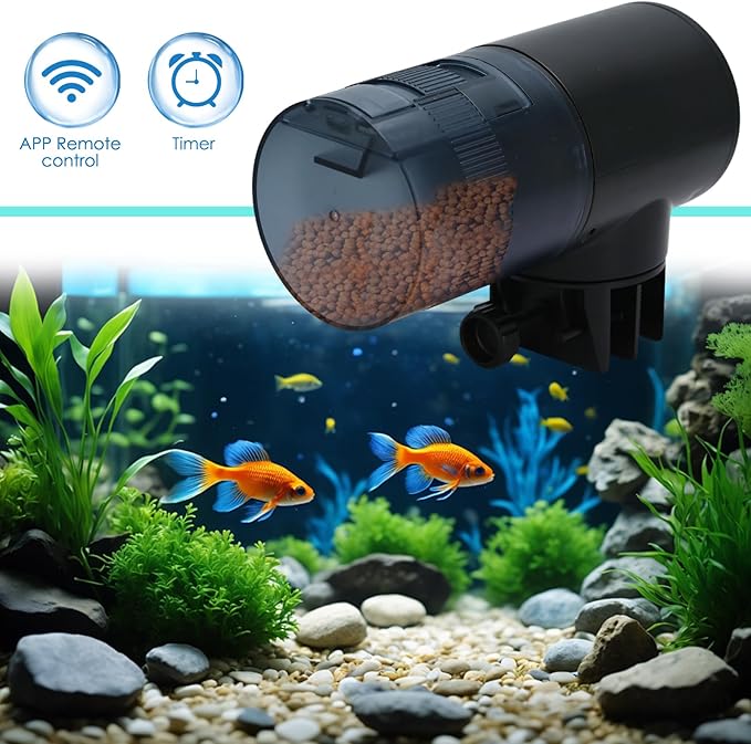 WiFi Automatic Fish Feeder (2.4GHz Only), Smart Fish Feeder with Timer & App Control, 3 Ports Dry Food Dispenser for Aquarium/Tank, Ideal for Vacation & Daily Use