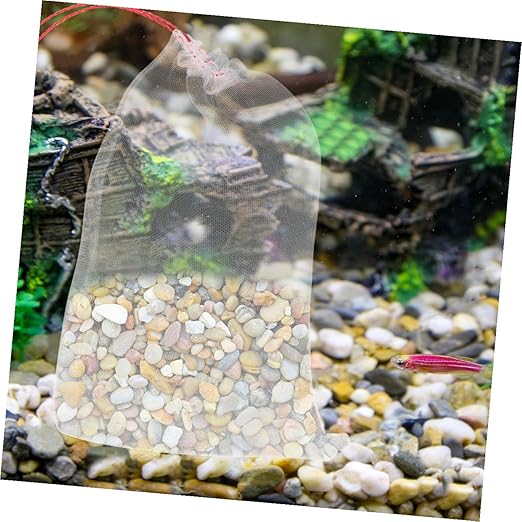 MAGICLULU 100pcs Drawstring Mesh Bags for Sand Washing Machine Net for Fish Tank Cleaning Debris Removal Essential Aquarium Maintenance Tool