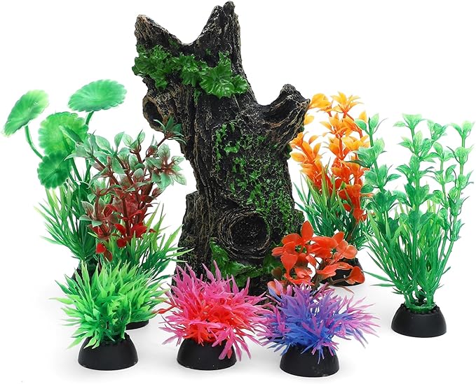 ONEST 9 Pieces Aquarium Decorations Resin Hollow Tree Trunk Ornament Set Fish Tank Artificial Plastic Plants Decorations for Fish Tank