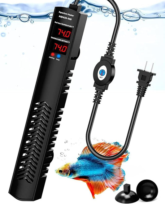 AHJ Aquarium Heater for 40-55-75 Gallon, 300W Submersible Fish Tank Water Heater with Accurate Temperature Control, Over-Temp Protect, Auto Shut-Off, Quick Heat up for Saltwater & Freshwater
