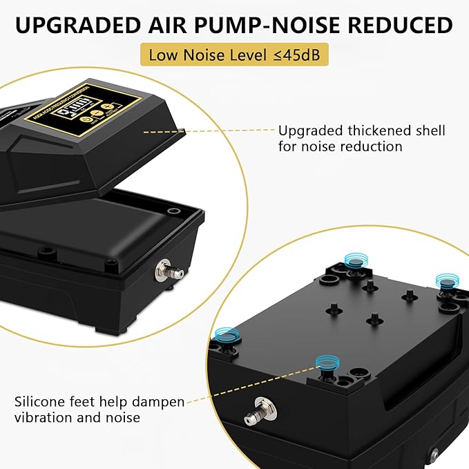 AQQA Powerful Aquarium Air Pump with 6 Outlets Battery Rechargeable Waterproof Outdoor Pond Oxygen Pump Fish Air Bubbler with Air Stones, Air Tubes and Valves (10W, 260GPH)