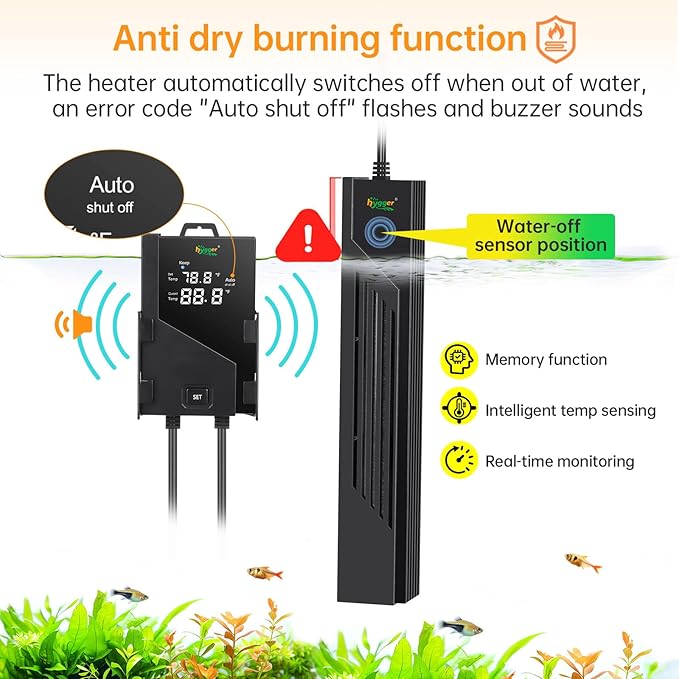 hygger Aquarium Heater with Intelligent Temperature Controller, 300W for 40-80 Gallon Submersible Fish Tank Heater with Leaving Water Automatically Stop Heating System, for Freshwater Saltwater