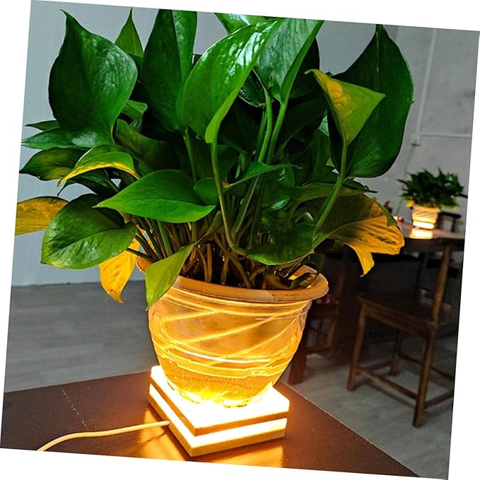 ARTIBETTER Light Base Desktop Stand Fish Tank Decorations Flower Pot Decorations Fish Bowl Vase Glow Table Top Decor Delicate Base Tabletop Decor Led Fish Tank Stand Wood Office