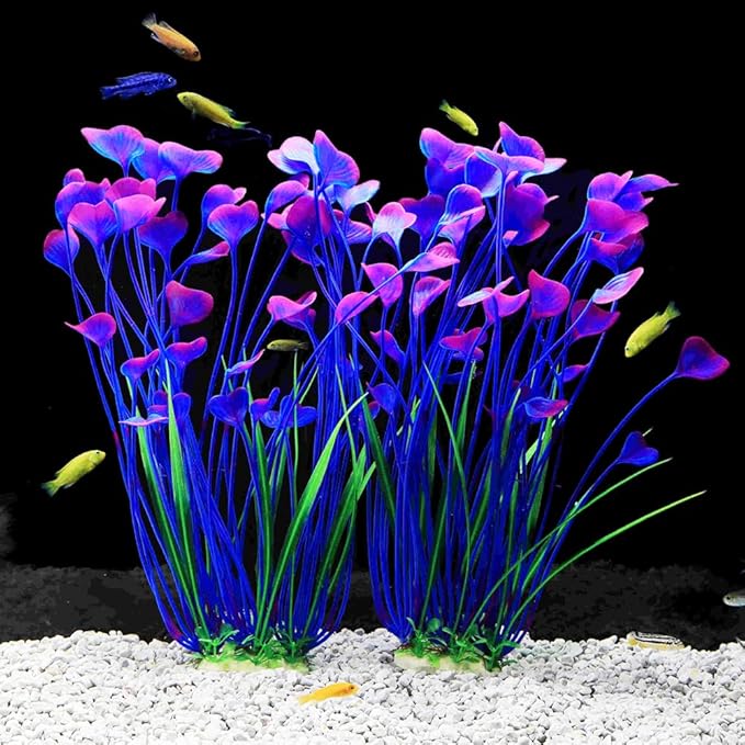 DSkoiph Artificial Plants Decoration Ornament for Fish Tank Aquarium Plastic Plants Tall 16 inch 2 Pack (Purple), PHCD761-4