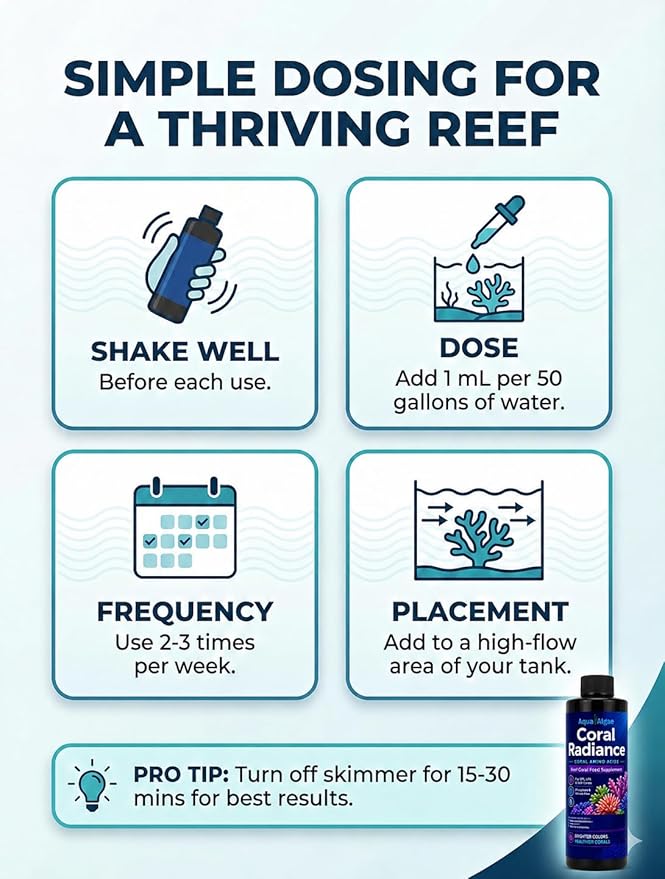 Coral Radiance Coral Amino Acids – Reef Tank Coral Food Supplement for SPS & LPS, Phosphate-Free & Nitrate-Free, Supports Color, Growth & Polyp Extension, 4 fl oz