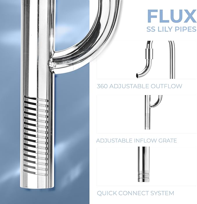 Aqua Worx Flux Stainless Steel Lily Pipe w/Skimmer Set - Inflow & Outflow Water Pipe w/Aquarium Surface Skimmer Freshwater Aquarium Supplies, Aquarium Water Tubing - 12/16MM (1/2 in) + Skimmer