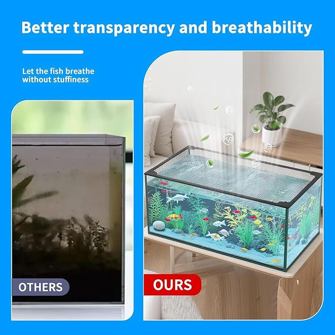 Easy Install DIY Fish Tank Lid, Anti-Jump Hood Cover for Tanks, Adjustable Mesh Aquarium Lid, Washable & Custom(60x30cm)