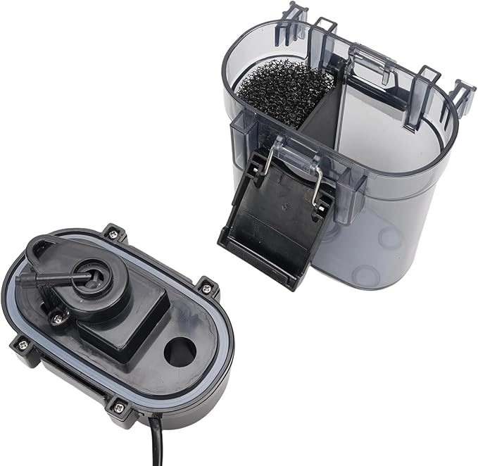 Aquarium Hang On Filter, 300L / H 4W Plastic External Wall Mounted Fish Filter, Submersible Hanging Activated Carbon Biochemical Aquarium for Water Pressure Pump (US Plug 110V)