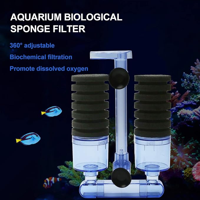 UPETTOOLS Aquarium Biochemical Sponge Filter (15-55 Gallon) - Ultra-Quiet Air Pump, Double Head, Bio Foam & Ceramic Media, Ideal for Saltwater/Freshwater Tanks