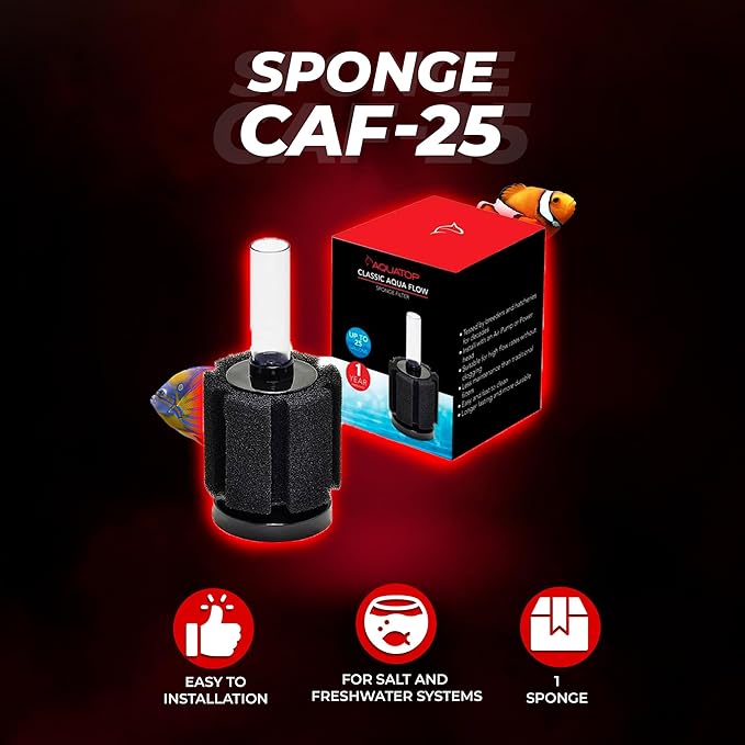 Aquatop Internal Sponge Filter for Aquariums – Suitable for Tanks Up to 25 Gallons, Freshwater and Saltwater Use, Compatible with Air Pumps or Powerheads