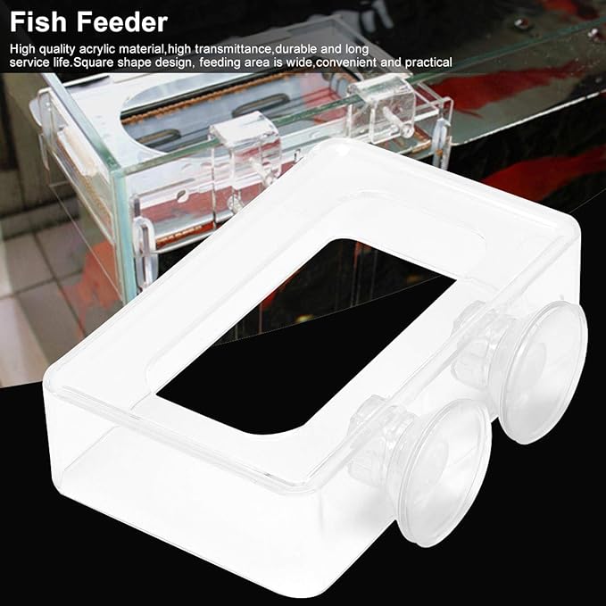 Aquarium Fish Feeding, Acrylic Floating Food Feeder with Suction Cup for Betta Goldfish Guppy, Prevent Food Scattering and Filter Clogging, 2 Sizes