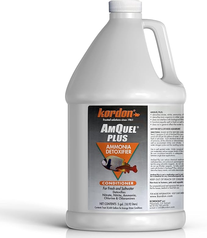 Kordon AmQuel Plus Aquarium Water Conditioner - Instantly Detoxifies Ammonia, Nitrite, Nitrate, and Chlorine Remover for Freshwater & Saltwater Aquariums, 1 Gallon