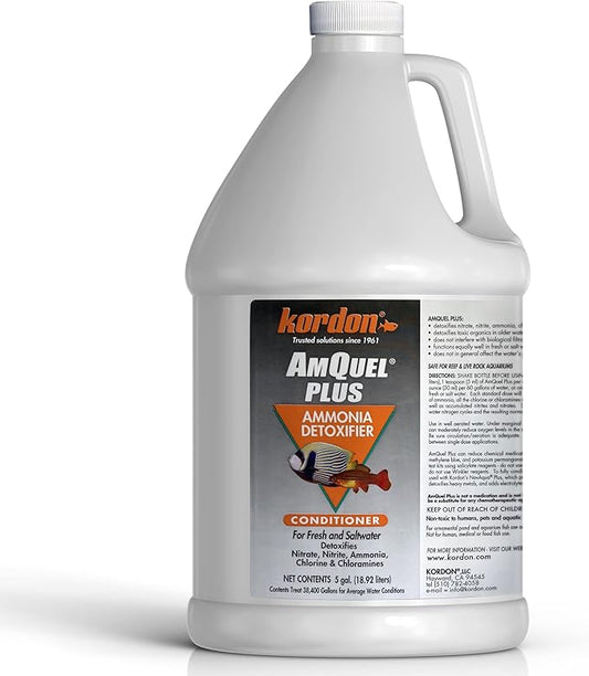 Kordon AmQuel Plus Aquarium Water Conditioner - Instantly Detoxifies Ammonia, Nitrite, Nitrate, and Chlorine Remover for Freshwater & Saltwater Aquariums, 1 Gallon