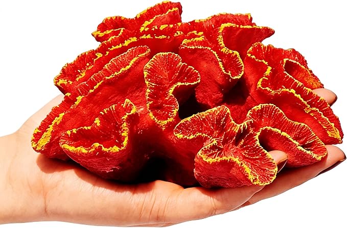 Aquarium Coral Decor, 5.9 Inch Lifelike Resin Coral Ornament for Fish Tank, Safe Decoration for Aquascaping, Red